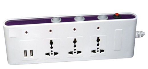 6A 3 Socket + USB + 4 Individual Led + 3 Individual Switch + OLP
